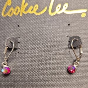 NWT Cookie Lee Women's Burgandy Red Genuine Australian Crystal Drop Earrings